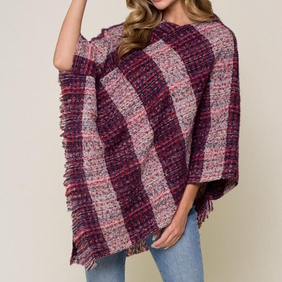 ON BLUE Burgundy Womens Poncho Fall Fashion Lightweight Sweater - Picture 3 of 8